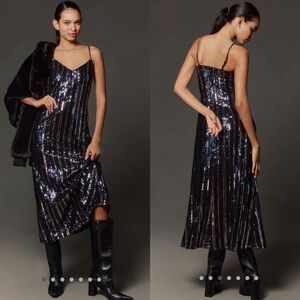 Anthropologie Maeve sleeveless sequin stripe Midi Dress